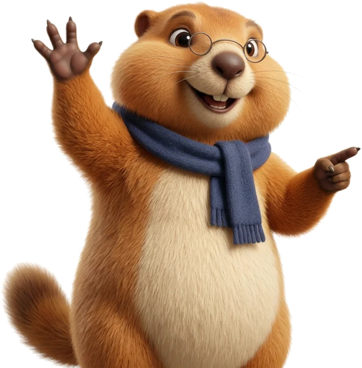 Marius la marmotte lève la patte et montre du doigt le bouton pour lancer la simulation